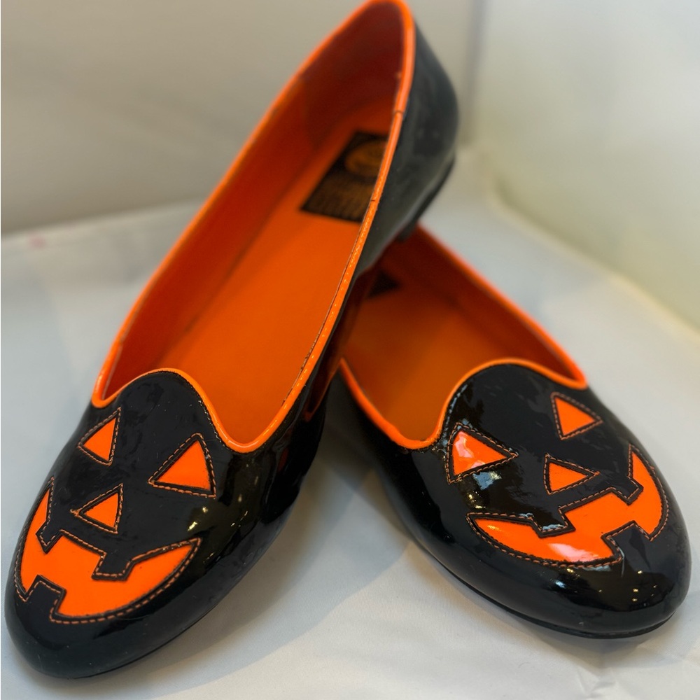 Strange Cvlt Jack O'Lantern Lydia Orange/Black Flats Size 10 - Picture 2 of 4